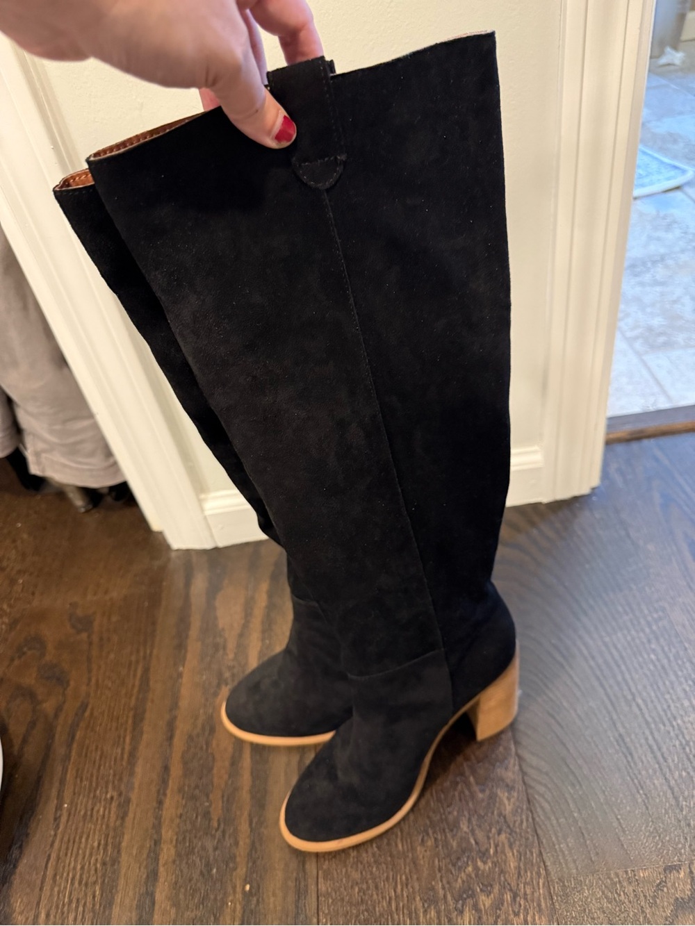 Vici Black Suede Over-The-Knee Block Heel Boots - Picture 3 of 4